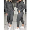 Femmes Deux Pièces Pantalons Femmes Survêtement 2 Ensemble Sport À Manches Longues Sweats Mince Polaire Joggers Costumes Course Entraînement Gym Printemps Sportswear 230207