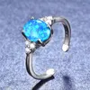 Wedding Rings Boho Female White Purple Fire Opal Ring Silver Color Oval Stone Adjustable Promise Engagement For Women