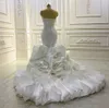 Arabic Dubai Wedding Dress Strapless Ruffles Mermaid Bridal Gown Bouquet Long Lace Up Vestidos De Novia Custom Made Robe De Mariage