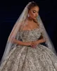 Luxury Ball Gown Wedding Dresses Sleeveless Bateau One Shoulder Sequins Appliques Beaded Diamond Ruffles Formal Bridal Gowns Plus Size Custom Made Vestido de novia