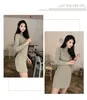 Casual Dresses Design Women's Stand Collar LongeEvel Sticked Solid Color Thicking Warm Short Sweater Dress SMLXL