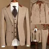 Мужские костюмы 2023 Brown Classic Tweed Tweed Suit для мужчин Slim Fit Groom Wedding Tuxedo Blazer Мужская формальная деловая куртка жилетки жилетки 3 шт.