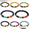 Brins de perles 8 mm rondes de lave roche oeil de tigre bracelets de perles pour femmes hommes guérison 7 chakras pierre naturelle élastique yoga bouddha soutien-gorge Dhsq0