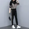 Frauen Zwei Stück Hosen Leopard Spleißen Trainingsanzug Frauen Set Frühling Herbst Kleidung Pullover Sweatshirt Top Und Anzug Sets Outfits