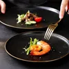 Plates Gold Thread Black Matte Ceramic Plate Western Steak Spaghetti Dinner El Restaurant Serving Tray Home Tableware