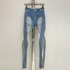 Jeans de mujer Y2k moda Denim alta cintura espiral ahueca hacia fuera malla vaquero perspectiva pantalones costura hendidura 2023 Streetwear 230206