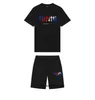 Summer New Trapstar London Shooter Short-Sleeved T Shirt Suit Chenille Dekodowanie czarnego lodu Flavor 2.0 Męski okrągły szyjki szorty Trapstar J0fj