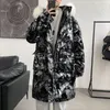 Men's Down Winter Loose Long Parkas Coat Hooded Fur Collar Thick Warm Outwear Black White M23