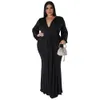 Vestidos de tamanho plus shooia plus size feminino roupas elegantes vestido de boate Irregular V Vestido de pescoço de manga longa Salia de piso por atacado 230207