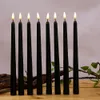 Bougies Paquet de 12 bougies coniques de Noël sans flamme à piles noires jaune chaud blanc faux bougeoirs électroniques LED alimentés par batterie 230206