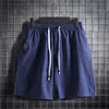 Heren shorts M-5xl plus size elastische taille met trekkoord sportkleding gewone kleur katoen linnen linnen casual korte broek zomer kleding y2302