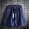 Mäns shorts M-5xl plus storlek elastisk midja med dragskor sportkläder vanlig färg bomullslinne avslappnade korta byxor Summerkläder Y2302