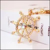 Key Rings Fashion Creative Diamondstudded Crystal Rudder Nautical Car Keychain Metal Bag Pendant Chain 77 E3 Drop Delivery Jewelry Dhmir