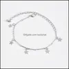 Anklets 4 Pcs/Set Boho Star Natural Shell Stone Anklet Bracelet Woman Summer Beach Vintag Sier Beads Chain On The Leg Foot Jewelry D Dh5Cq