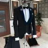 Herenpakken 2023Formal Men Pak 3 stuks mannelijk zakelijk jas aangepast mode bruidegom bruiloft smoking blauw fluwelen revers blazer vest broeken