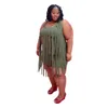 Plus size jurken Somo plus size dameskleding mouwloze bemanning nek kwastjes massieve kleur casual dames mini -jurken groothandel druppel 230207