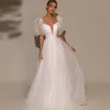 Sparkly Gilitter Puff Sleeves A Line Wedding Dresses Lace Up Back Bridal Gown Bow Tie Robe De Mariee 326 326
