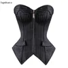 Midja och buken formade sapubonva sexig svart randig överbust korsett kontor lady korsett kvinnor zip bustier stropplösa toppar kostym mode 0719