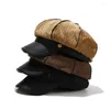 Basker mode koreansk corduroy skarvning läder takar åttonal hatt japansk sboy höst vinter retro krökt grim delm22