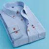 Men's Casual Shirts Men's clothing Casual Solid Oxford Dress White Shirt Single Patch Pocket Long Sleeve Regular-fit Button-down Thick Shirts 230207