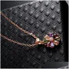 Lockets Wholesale Copper Zircon Small Flower Diamond Necklace Platinum Plating Frasnable Clavicle chain incsories agreans dhgarden dhypj