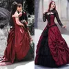 Victoriaanse gotische zwarte en rode trouwjurk 2023 Vampire Middeleeuwse trouwjurken Country Garden Castle Bridale jurken met kanten jas gewaad de mariee baljurk