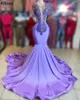 Sparkle Crystals Lavender Mermaid Prom Dresses Plunging V Neck p￤rlor Arabiska aso ebi Formella festkl￤nningar FLARE kjol Plus Size Women Second Reception Dress CL1802