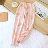 Women's Sleepwear Ladies Spring Trousers Cotton Gauze Home Pants Elastic Waist Sleep Bottoms Loose Thin Cartoon Lounge Wear Soft