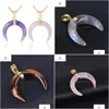 Pendant Necklaces 4.3 X 3.3Cm Natural Stone Necklace Jewelry Crystal Semi Gem Moon Gold Plated Crescent For Men And Women Dr Dhgarden Dh8Dc