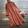 Abiti casual 8722 Spring Women Dress Japan Style letterario manica lunga colletto alla coreana stampa floreale monopetto cotone lino