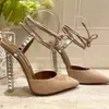 Metall Crystal Ornament Ankle Strap Sandals Stiletto Women's Shoes Party Evening Shoes Open-Toed Calfskin Mirror Luxury Designer facto11.5cm