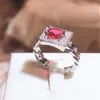 Cluster Rings Classic Oval Ruby Baguette Full Diamond Par Ring for Women Girl Geometric Silver-Plated Engagement Bridal Gift Jewelry