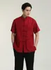 Herr t -skjortor ankomst kinesisk nationell kostym sommarstil broderade fickblus fast bomullslinnskjorta toppar