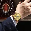 Ailang Luxury Watch Luxury Wristwatches Golden Dragon Dial de couro masculino Relógios mecânicos de ponteiro azul à prova d'água simples