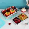 Geschirr-Sets, deutscher massiver 18/8-Edelstahl-Lunchbox-Behälter mit 2 Schichten und 3 Fächern, hermetischer Bento-Silikonbasis