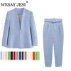 Kvinnor Tvåbitar byxor Wesay Jesi Fashion Blazer Office Suit Pantsuit Simple Solid Color Collar Long Sleeve Trousers 2 Set 230207