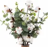 20pc Flores secas naturalmente algodão Artificial Eucalipto Floral Ramil Branch Festa de Casamento Decoração Casa Decoração de plantas falsas y