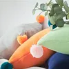 Kudde fast täckning grå blå orange grönt fodral 45x45 cm pompom boll stickad mjuk bäddsoffa barnrum dekorativ
