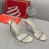 Designer hakken dames Sandaal met hoge hakken Cleo kristallen slangen decoratieve stiletto sandalen 95mm Strass Ring sexy jurk schoenen zwart rood avond luxe jurk schoen