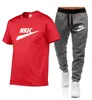 Summer Mens Brand LOGO Tracksuit Casual Sport Suit T-shirt 2 Piece Set Oversized Sportswear Breathable O-neck Street Clothing
