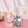 Opakowanie prezentowe 10pcs Bunny Ears Velvet Torby ze sznurkiem Rabbit uszy czekoladowe cukierki z perłowymi woreczkami wielkanocnymi wystrój przyjęcia 230206