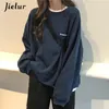 Hoodies voor dames sweatshirts Jielur kpop brief hoody mode Koreaanse dunne chic dames sweatshirts coole marineblauw grijze hoodies voor vrouwen m-xxl 230207