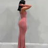 Lässige Kleider Mode Frauen sexy Kleider ärmellose Bodycon Rückenless lang Maxi rein schlank unten Honig Pfirsich Hip Hosenteil Party Kleid 230207