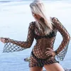 Menas de banho feminina Verão Mulheres Senhoras Concobrições de biquíni Mesh de malha de pesca encobrimento de roupas de banho de praia Mesh Mesh Hollow Out vestidos