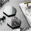 Mats Pads Table Natural Marble Coffee Cup Mat Simple Heat Insation Pad Art Jewelry Display Tray Nonslip Tableware Placemat Drop De Dhdri