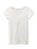 Women's TShirt PUWD Y2K Cute Girl Cotton Hollow Out Lace Fashion Ladies Slim Short Sleeve Button Top Summer O Neck Tees 230206