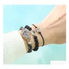 Beaded Strands 6Mm Lava Stone Beaded Bracelet For Men Women Handmade Braided Natural Abalone Shell Heart Round Cross Charm Fashion Dhrki