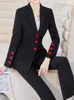 Pantaloni da donna a due pezzi Moda Blazer nero albicocca Giacca e tailleur pantalone Donna Donna da ufficio Abbigliamento da lavoro formale 2 Set 230207