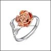 Cluster Ringe Kupfer Silber Farbe Einstellbare Größe Rose Blume Wrap Offener Fingerring Für Frauen Hochzeit Hand Zubehör Modeschmuck DHYM9