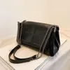 Borse da sera Borse a tracolla in pelle morbida con catena tinta unita vintage 2023 Borsa con patta a tracolla moda donna e